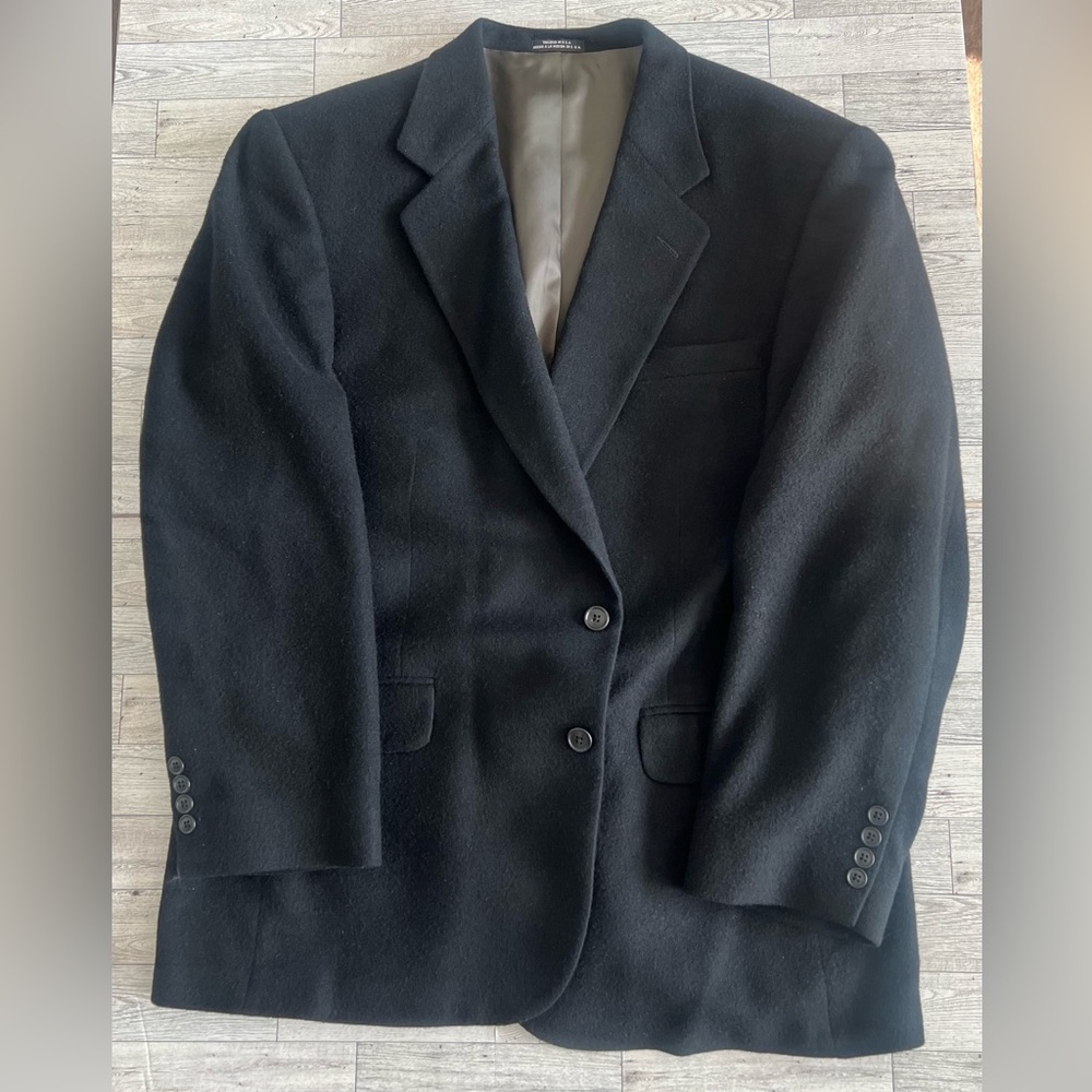 Stafford Camel Hair Blazer Mens 46R‎ Classic Fit Black Two Button Single Vent